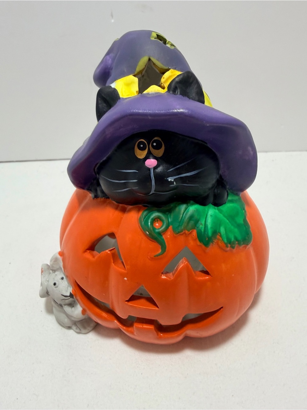 Halloween Pumpkin Cat & Mouse Tealight Candle Holder